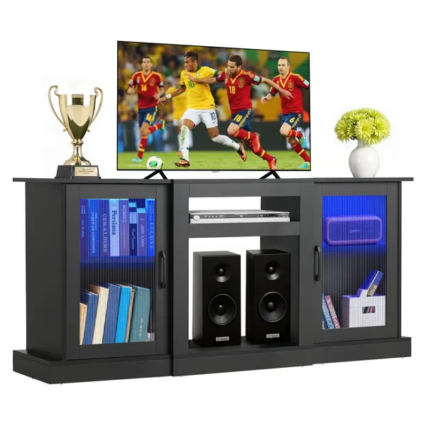 Móvel TV até 1651 mm com iluminação LED e portas vidro
