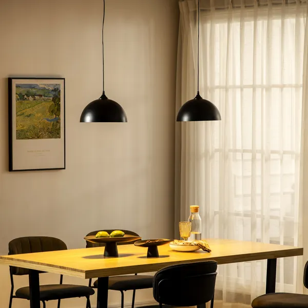 Conjunto de Candeeiros Suspensos de Metal Candeeiros de Teto Estilo Industrial Iluminação Lâmpada E27 Máx. 40W com Altura Ajustável para Sala de Estar Cozinha Dormitório Ø30x126 cm Preto