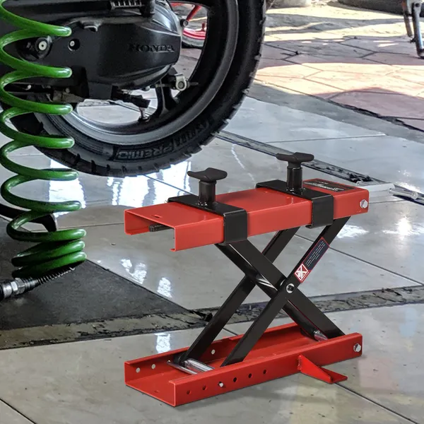 Plate-forme de levage pour motos avec hauteur réglable 19-53cm Charge maximale 500kg pour parking ou atelier de réparation Garage noir et rouge