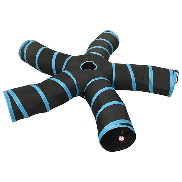 Túnel para gatos 5 vias 25 cm poliéster preto e azul