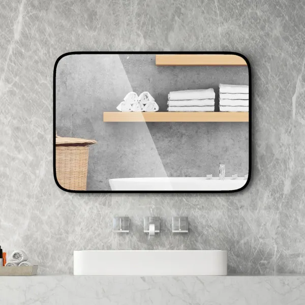 Miroir de Salle de Bain Rectangulaire 70 x 50 cm avec Cadre Aluminium Noir