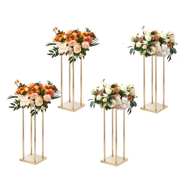 Coluna floral metal ouro 4 peças 60 cm eventos