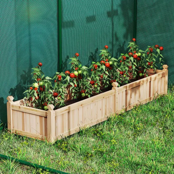 Cama de Jardín Elevada de Madera con Divisor Sistema de Drenaje Forro No Tejido