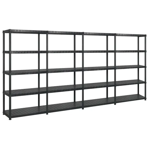 Unidade com 5 prateleiras 366x45,7x185 cm plástico preto
