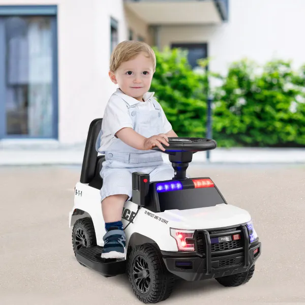 Voiture de Police Électrique 6V pour Enfants avec Mégaphone et Feu d'Alarme