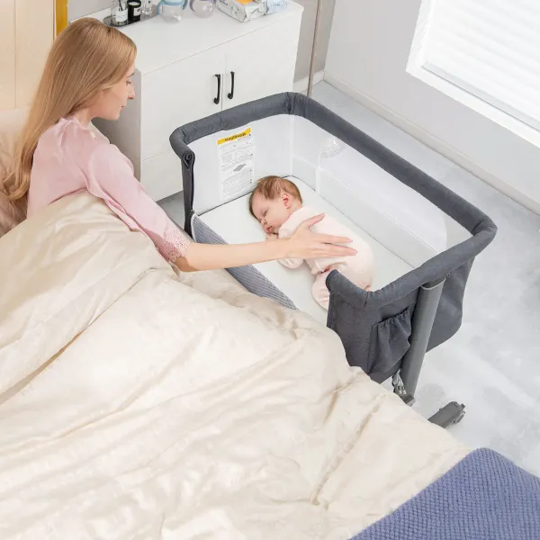 Lit Cododo 3 en 1 avec Matelas 5 Hauteurs Réglables Inclinaison 10° Portable