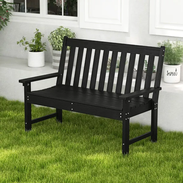 Banc de Jardin HDPE avec Dossier et Accoudoirs 2 Personnes 132x65x91 cm