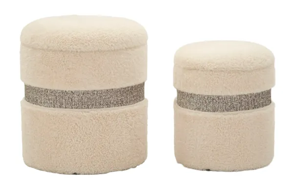 Puf con Contenedor Saint-Moritz Crema Conjunto 2 piezas ø 40x47-32x38 cm