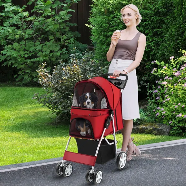 Poussette Pliable pour Animaux 4 Roues Transporteur Portable Chats/Chiens 87x46x102cm