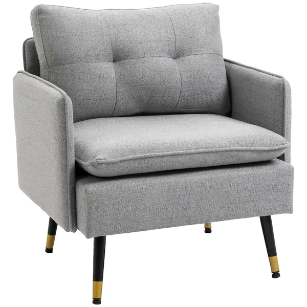 Poltrona Sala de Estar Poltrona Relax com Apoio para os Braços Assento Acolchoado e Pés de Aço Sofá Individual Moderno para Dormitório 76x68x80 cm Cinza
