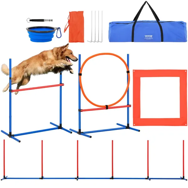 Equipamento treino cães 4 peças obstáculos ajustável