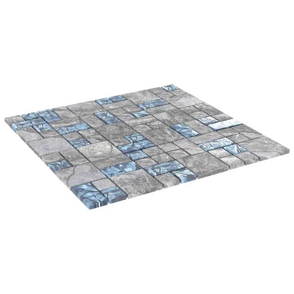 Azulejo Mosaico 22 pcs Cinza e Azul 50 x 50 cm Vidro