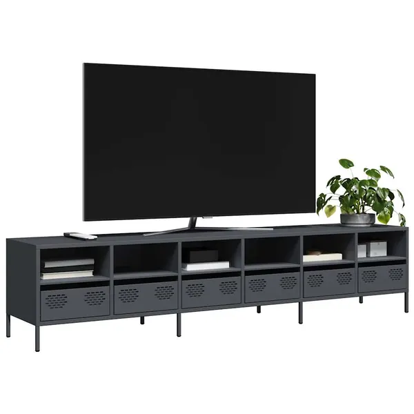Móvel de TV 202x39x43,5 cm aço laminado a frio antracite