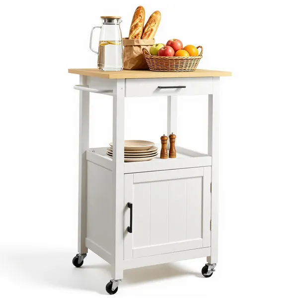 Carrinho cozinha móvel 45x59cm porta gaveta branco