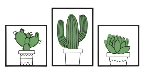 Painel de Parede Cactus Set 3 Peças 33x1,3x46,5-33x1,3x33 cm