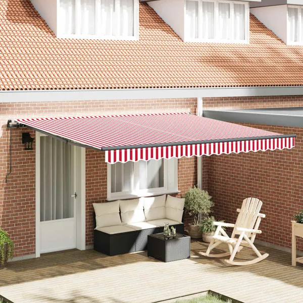 Toldo Retrátil Vermelho e Branco 400 × 350 cm Poliéster e Aço