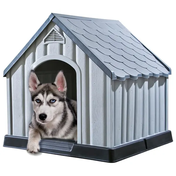 Casota para cão 92x87x91 cm plástico cinzento
