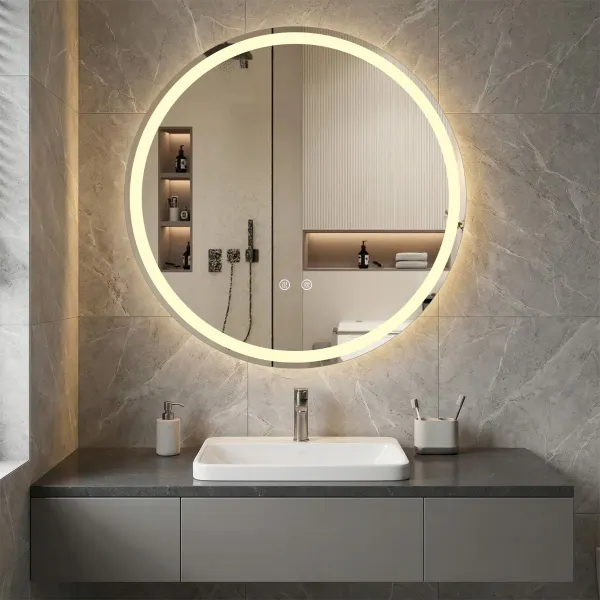 Miroir Rond Lumineux LED 70 cm Salle de Bain Mural Contrôle Tactile