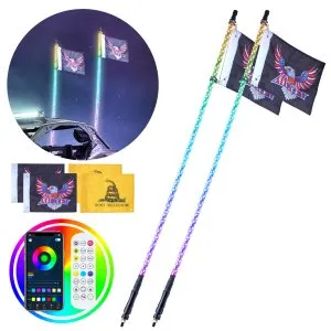Luz chicote LED 5 pés RGB WiFi 4 bandeiras ATV UTV