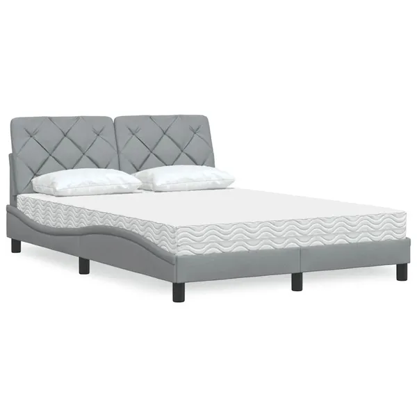 Cama com colchão 140x200 cm tecido cinzento-claro