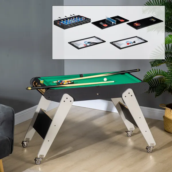 Multi giochi da tavolo per bambini oltre 7 anni Tabella di giochi 6 in 1 con ruote Billiard Matraquilho Ping Pong Lancio di anelli Hockey con bastone e hockey con dischi 120x88x79cm Multicolor
