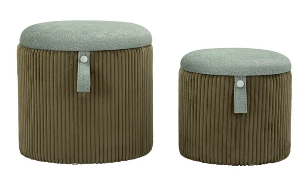 Puff com Contentor Bolzano Verde Conjunto 2 peças ø 38x38-32x28 cm