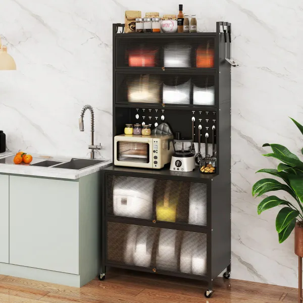 Armoire Cuisine 6 Niveaux Buffet Portes Battantes Plan Travail Micro-ondes