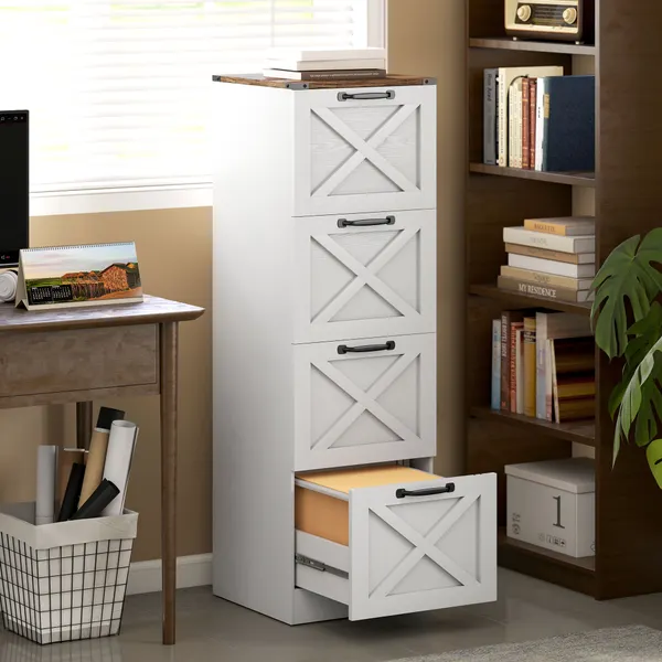 Móvil para oficina con 4 Gavetas Bloque de Gavetas de Oficina Móvil Arquitecto Soporte para Impresora con Trilho Suspenso para A4 y Carta 40x40x131 cm Blanco