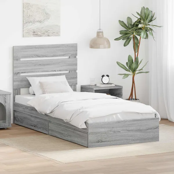 Cama com Armazenamento com cabeceira Cinza Sonoma 90 x 200 cm