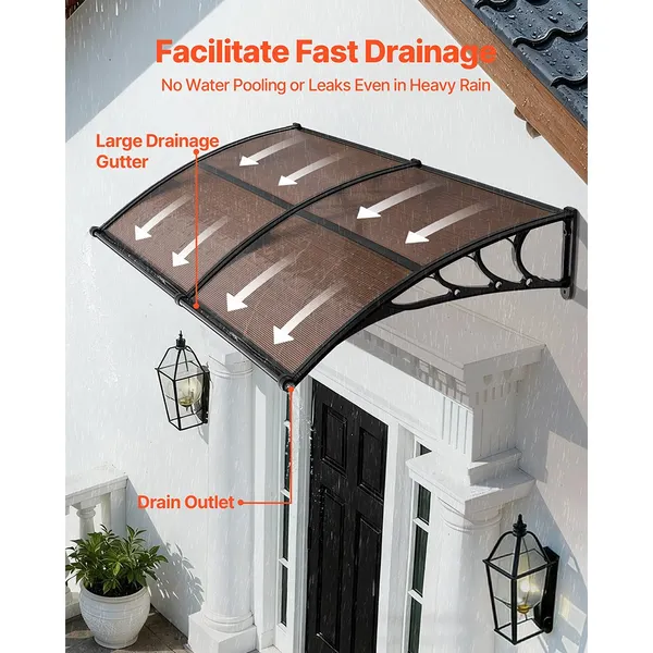 Toldo entrada 38x78 pol, policarbonato resistente
