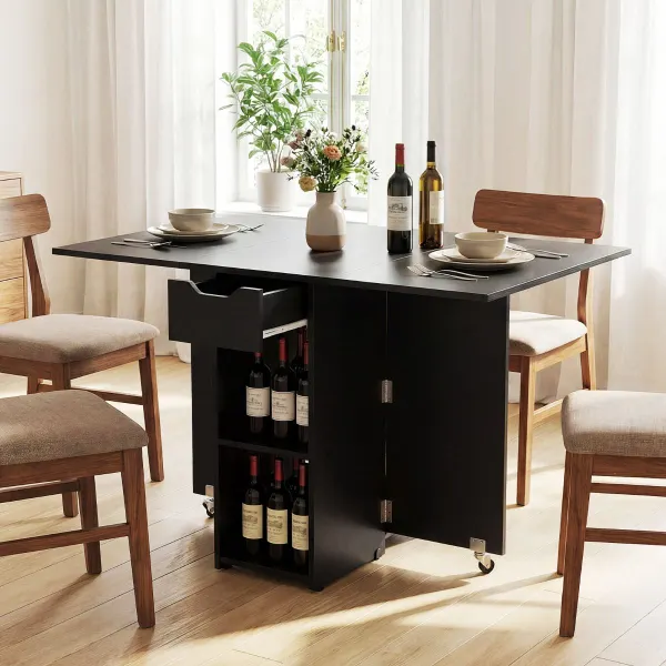 Tavolo da Pranzo Allungabile con Ruote e Ripiani 120x72x75cm