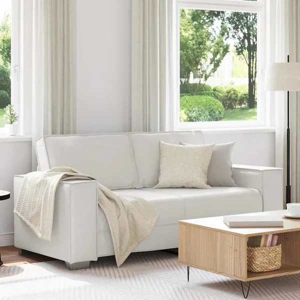 Sofá de dois lugares Branco 180 cm Couro Sintético