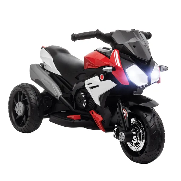 Motocicleta eléctrica infantil con 3 Ruedas Triciclo para niños mayores de 3 años con Batería 6V Recarregable Funciones de música Buzina Faróis 86x42x52cm Negro y Rojo