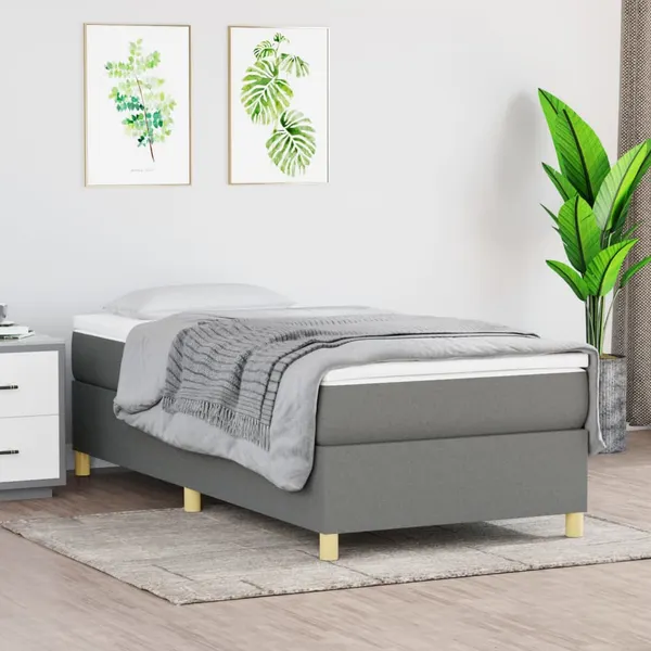 Estrutura de cama com molas 100x200 cm tecido cinzento-escuro