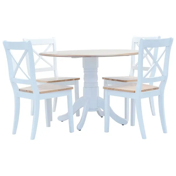 5pcs conjunto jantar madeira seringueira maciça branco castanho