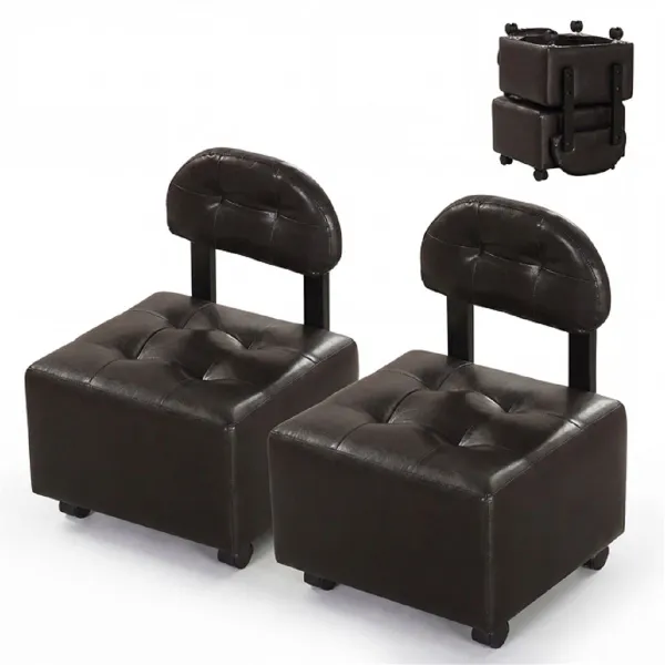 Conjunto 2 Taburetes com Rodas e Encosto Acolchado 150 kg 40x40x55 cm Nogueira