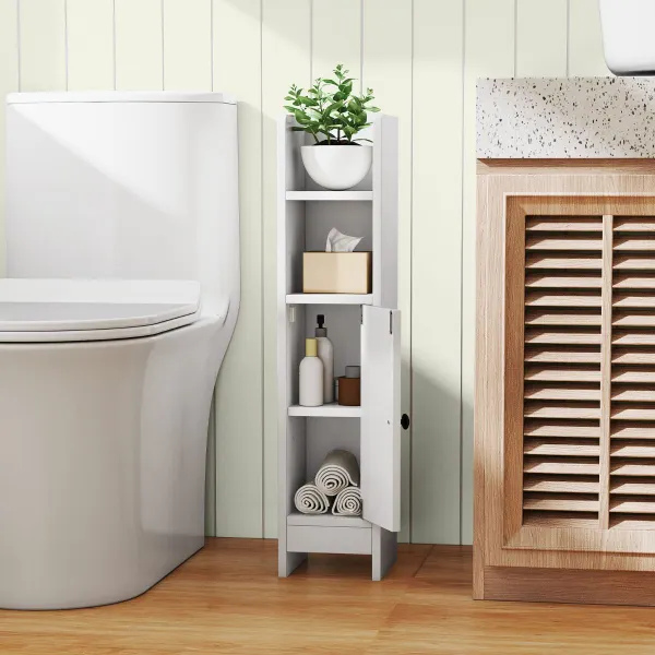 Armario del Suelo para Baño Mueble Esquinero Pequeño con Puerta y Estantes Ajustables 20x18x80cm Blanco