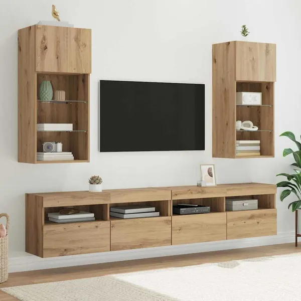 Armários de TV Montados na Parede 2 pcs Carvalho Artesanal