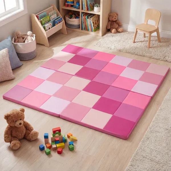 Tapete de Atividades Dobrável Impermeável Rosa com Espuma 144x144 cm