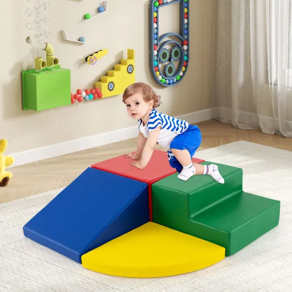Ensemble de Blocs de Mousse 4 Pièces avec Velcro pour Grimper et Ramper