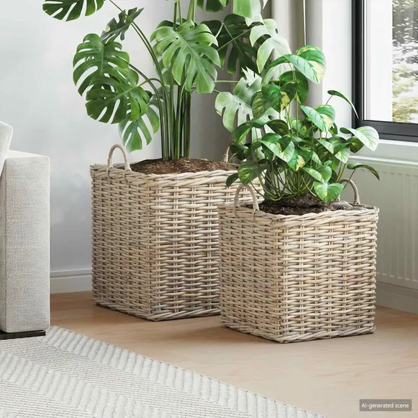 Cesta de Plantas com armazenamento 2 pcs Cinzeto Rattan Lacak