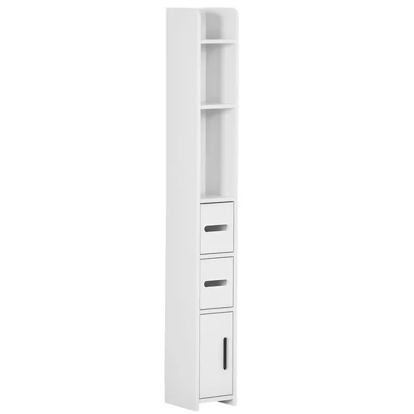 Columna Baño con 3 Puertas y 3 Prateleiras Abiertos Columna Auxiliar para Sala de estar Casa de Baño Dormitorio Estilo Moderno 15x17x120cm Blanco