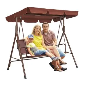 Balanço pátio 3 lugares, toldo ajustável, castanho
