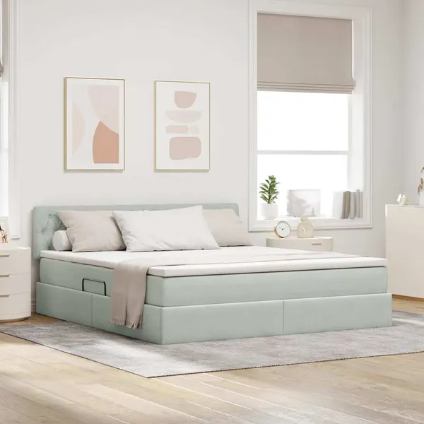 Cama com arrumação e LED Cinzento-claro 180 x 200 cm Veludo