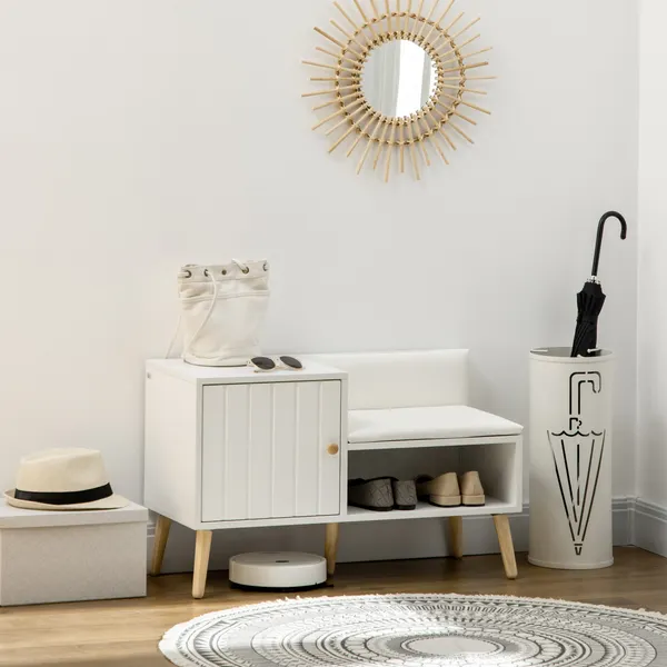Banco Sapateira com Compartimento Aberto e Almofada Acolchoada para 4 Pares de Sapatos para Entrada Corredor 80x33x49cm Branco