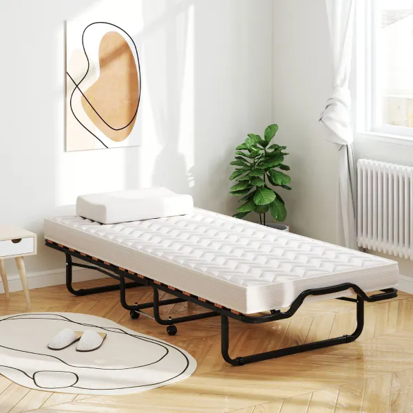 Cama Dobrável 80/90 x 200 cm com Rodas e Colchão Viscoelástico Hipo