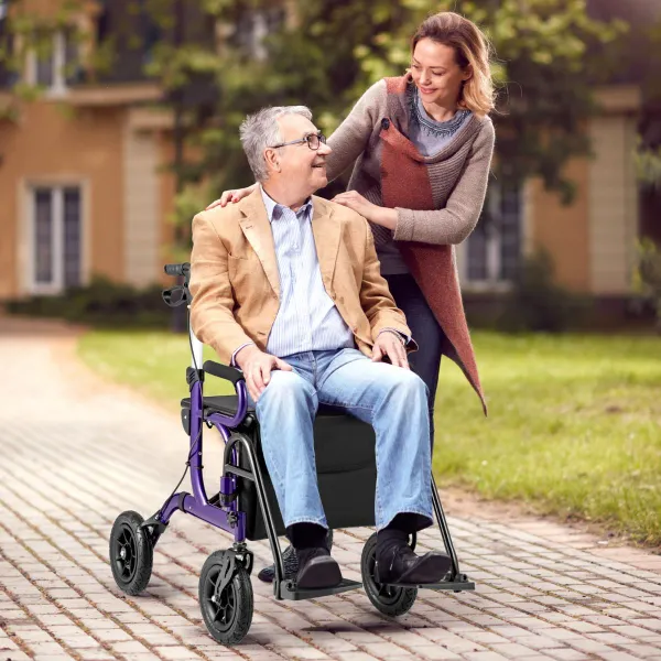 Andador Rollator Plegable 2 en 1 con Asiento y Ajuste de Altura para Personas Mayores