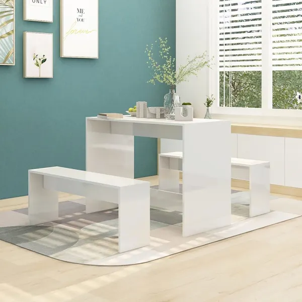 3 pcs conjunto de jantar derivados de madeira branco brilhante