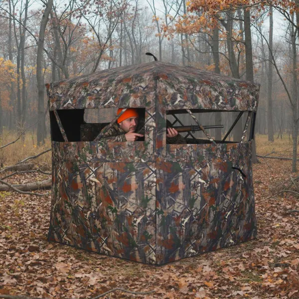 Refugio de Caza con Vista 360° y Visión Unidireccional para 4 Personas Ventanas Silenciosas Carpa Plegable Portátil Incluye Bolsa
