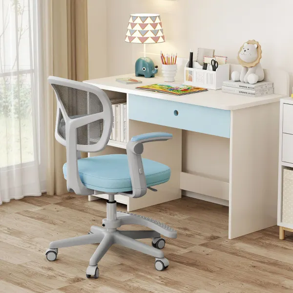 Cadeira de Escritório para Crianças Azul com Reposabrazos e Rodas 57x55x80-91cm
